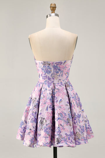 Strapless Floral Lilac A Line Homecoming Dress